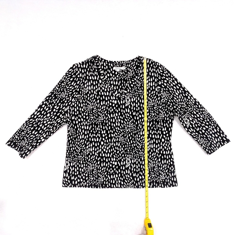 Chicos Cotton Tee Size L Black White Women Animal Print V-Neck 3/4 Sleeves - Picture 2 of 8